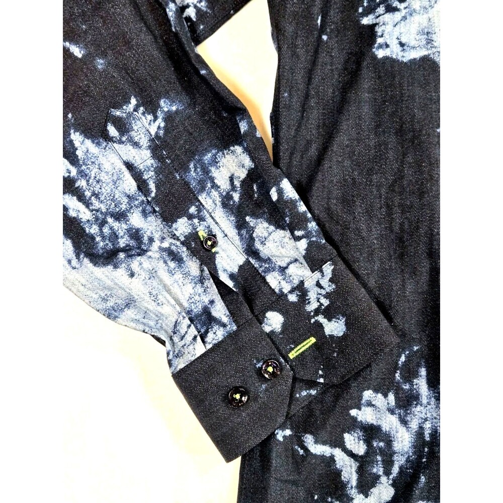 Jared Lang Men's Blue Cotton Long Sleeve Button-Up Shirt Abstract Pattern Size L - Picture 5 of 7